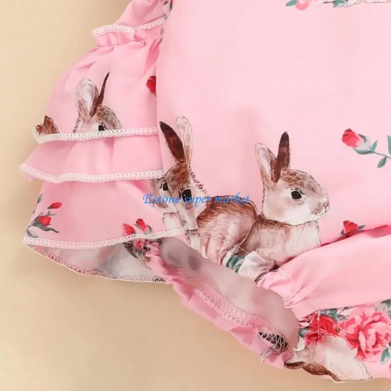 

090B Baby Festival Romper Spring Pullover Jumpsuit 0-12M Infant Girls Bunny Outfit
