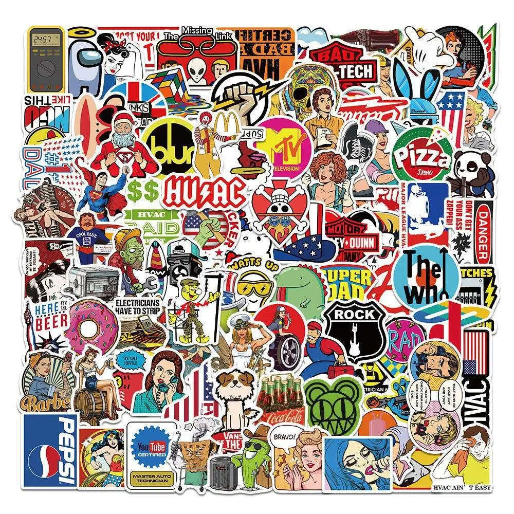 50/100Pcs Fashion Cool Brand Logo Stickers Aesthetic Phone Car Laptop Motorcycle Helmet Skateboard Decal Classic Sticker Toys