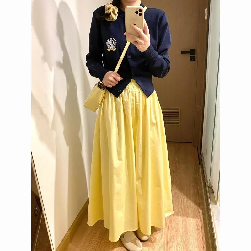 2025 New Yellow Half Length Skirt for Women in Spring and Autumn High Waist A-line Mid Length Long Skirts for Women Fashion 2023
