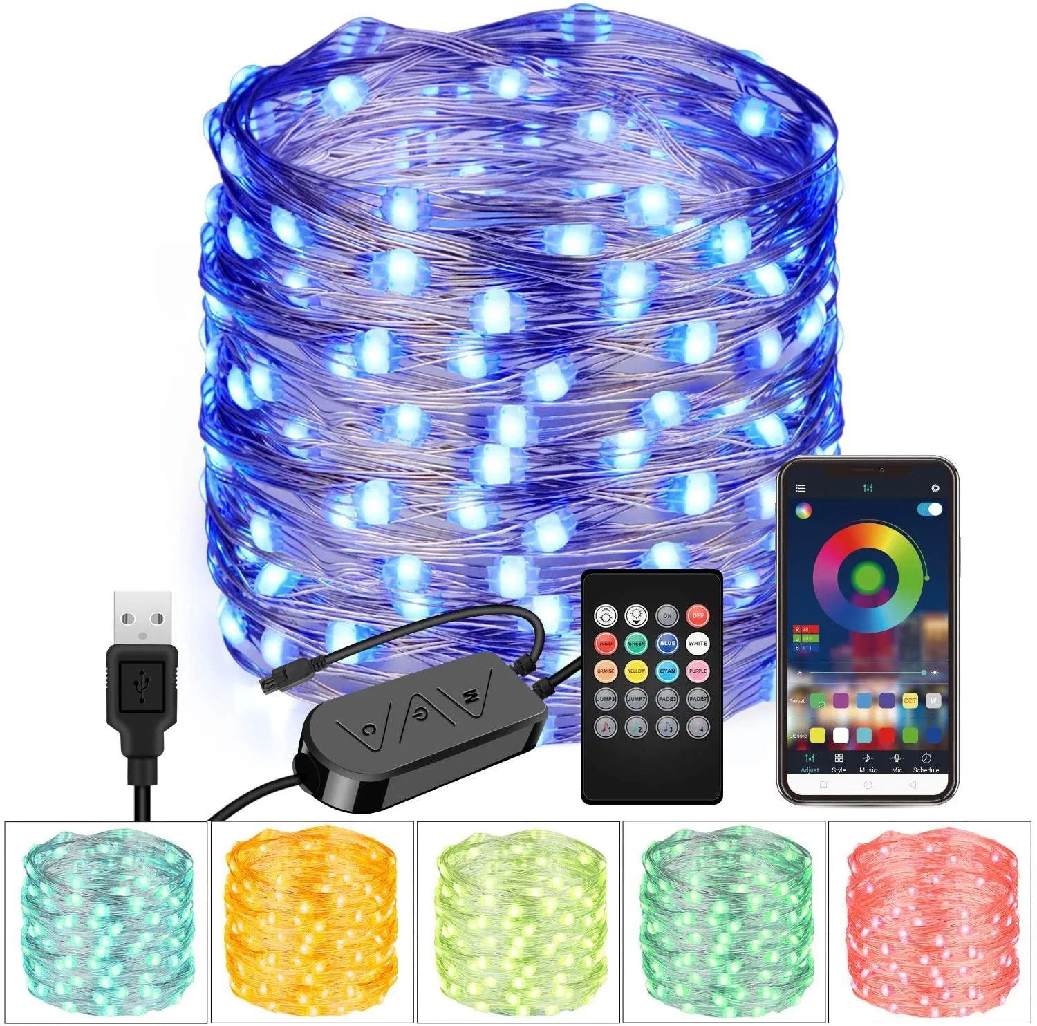 Lton-corda leve com controle do app do telefone móvel, bluetooth do rgb, aperfeiçoe para a decoração do partido, presente do Natal