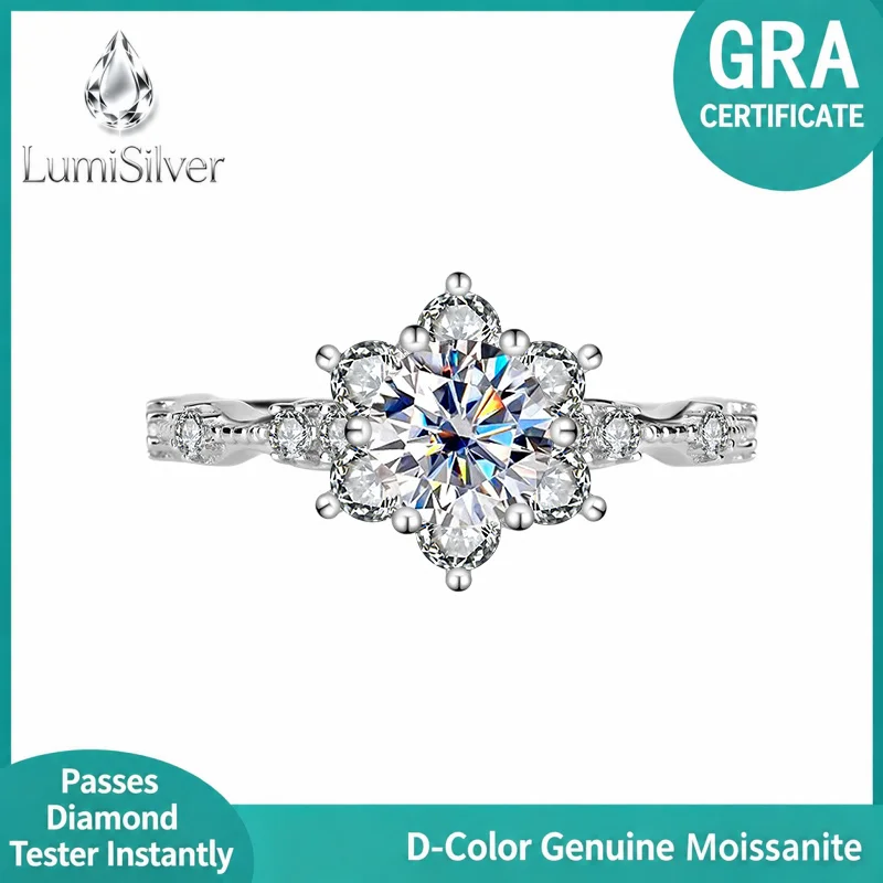 S925 Sterling Silver Ring with Moissanite Diamond Starlight for Teen Girls Couple Wedding Proposal Gift for Girlfriend