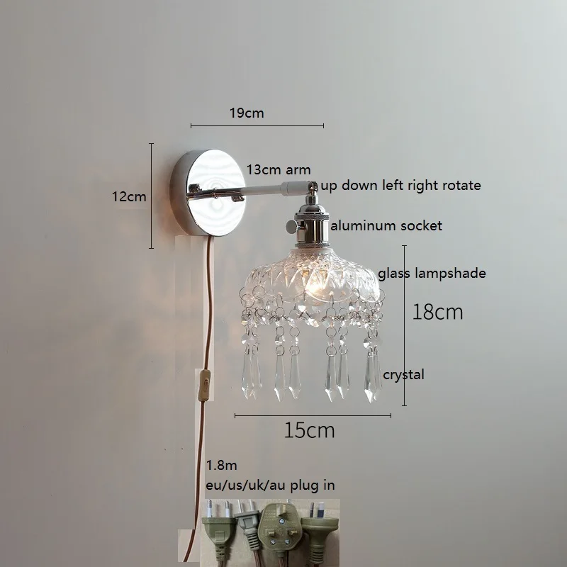 IWHD Modern Crystal LED Wall Light Sconce Silver Iron Metal With Socket Bedroom Stair Bar Living Room Beside Lamp Wandlamp