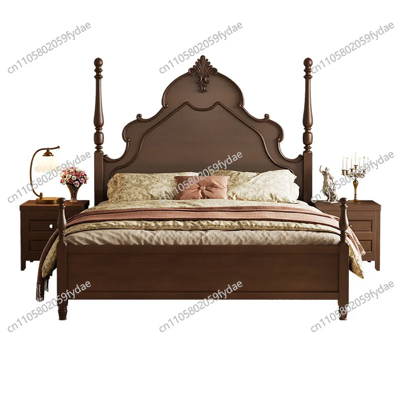 American rural solid wood bed 1.8m double master bedroom high-end atmosphere retro French light luxury wedding bed