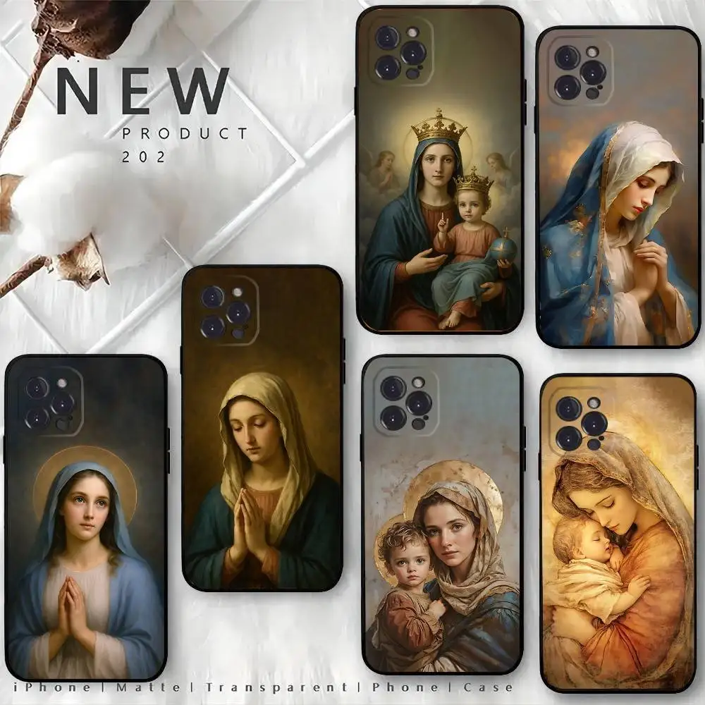 

Virgen St.Mary Celestial Mother Phone Case For iPhone 16,15,14,13,12 Mini 11 Pro XR,X,XS,MAX 7,8 Plus Silicone Cover Soft Black