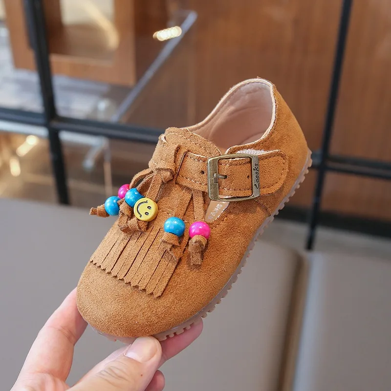 

Girls' All-inclusive fringed Boken shoes 2025 Autumn Edition Soft-soled little girl princess Shoes Children's Bean single shoes
