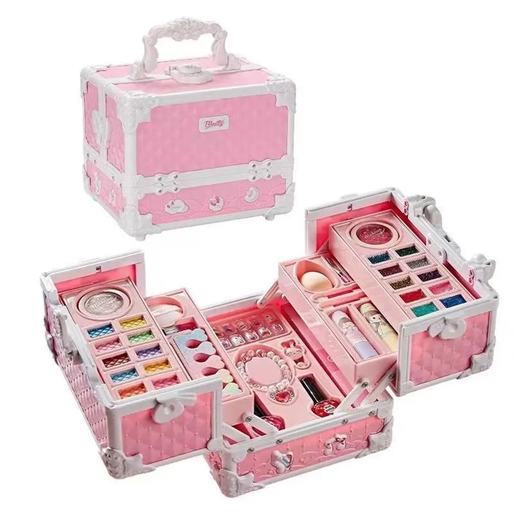 Kit de maquillage lavable pour enfants, trousse de maquillage pour filles réelles, trousse de maquillage avec étui cosmétique, ensemble de cadeaux d'anniversaire, livraison directe, 49 pièces