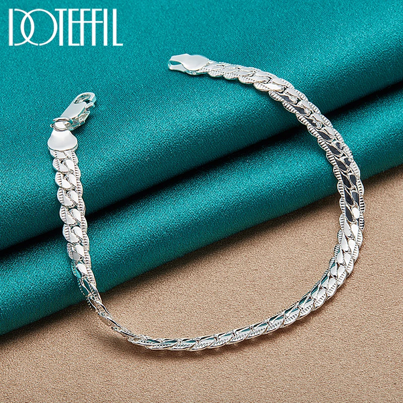 Women's 925 Silver Flat Side Chain Bracelet, Adjustable Gift