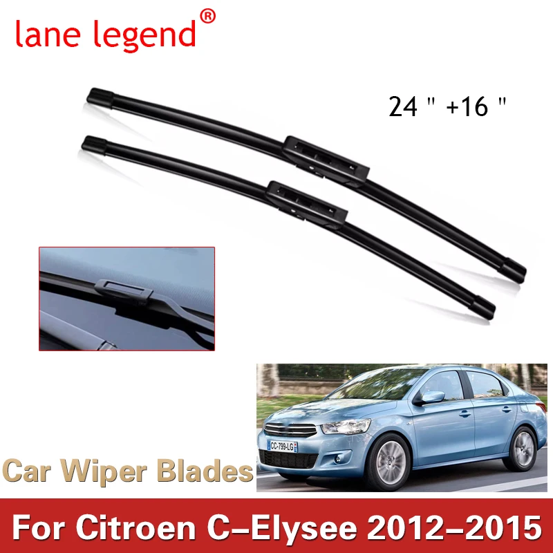 

For Citroen C Elysee 24"+16" Car Soft Natural Rubber Clean The Windshield Wipers Blades 2012 2013 2014 2015 Fit Bayonet Arm