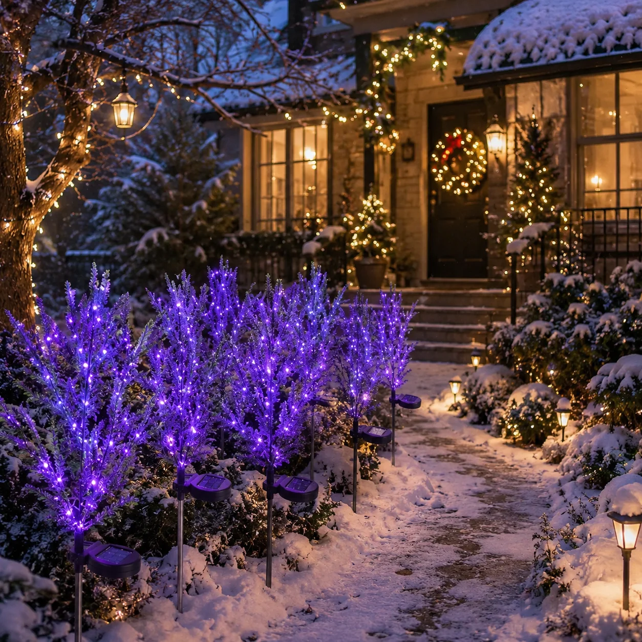 Solar Lavender Flower Stake Lights Outdoor LED Garden Pathway Lights Waterproof Lawn Decoration for Yard