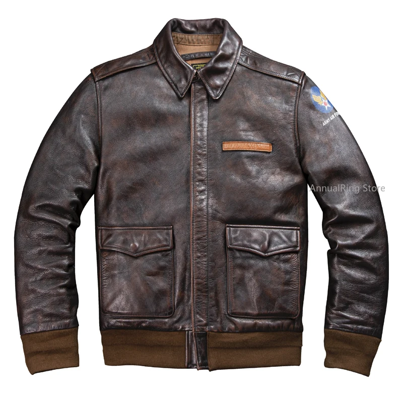 Bomber A-2 สไตล์ของแท้หนังแจ็คเก็ตบุรุษหรูหรา 1.6 มม.หนาเสื้อ Vintage Casual Heavy หนังชุดสูท