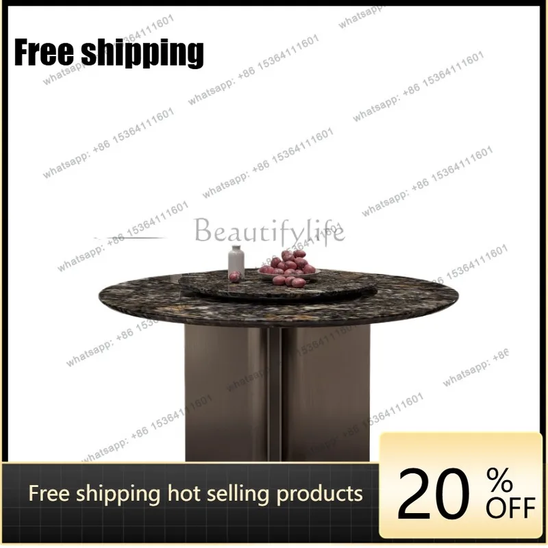 YJ natural platinum diamond luxury stone dining table household round table light luxury high-end dining table