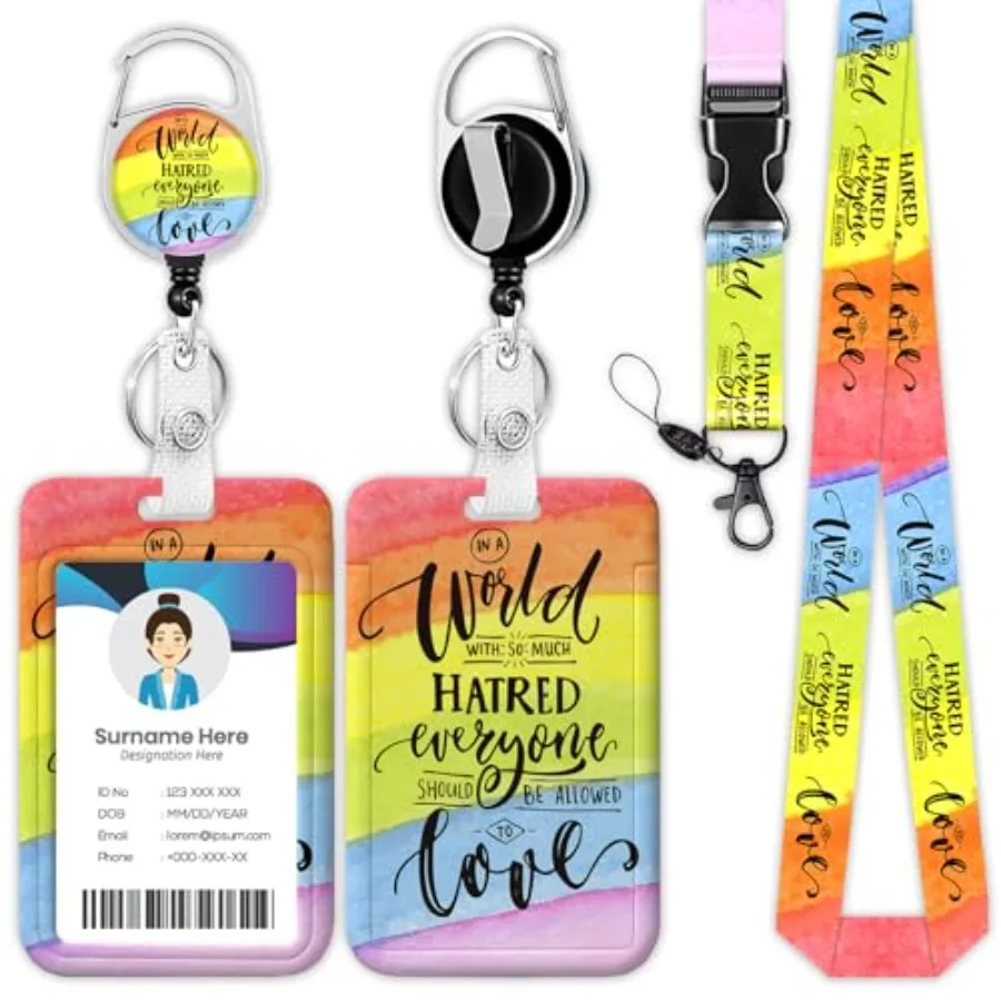 LGBT Pride Rainbow Flag Lanyard for ID Badge Holder, Retractable Reel Clip Heavy Duty ID Card Holder with Lanyard for Nurse Tea