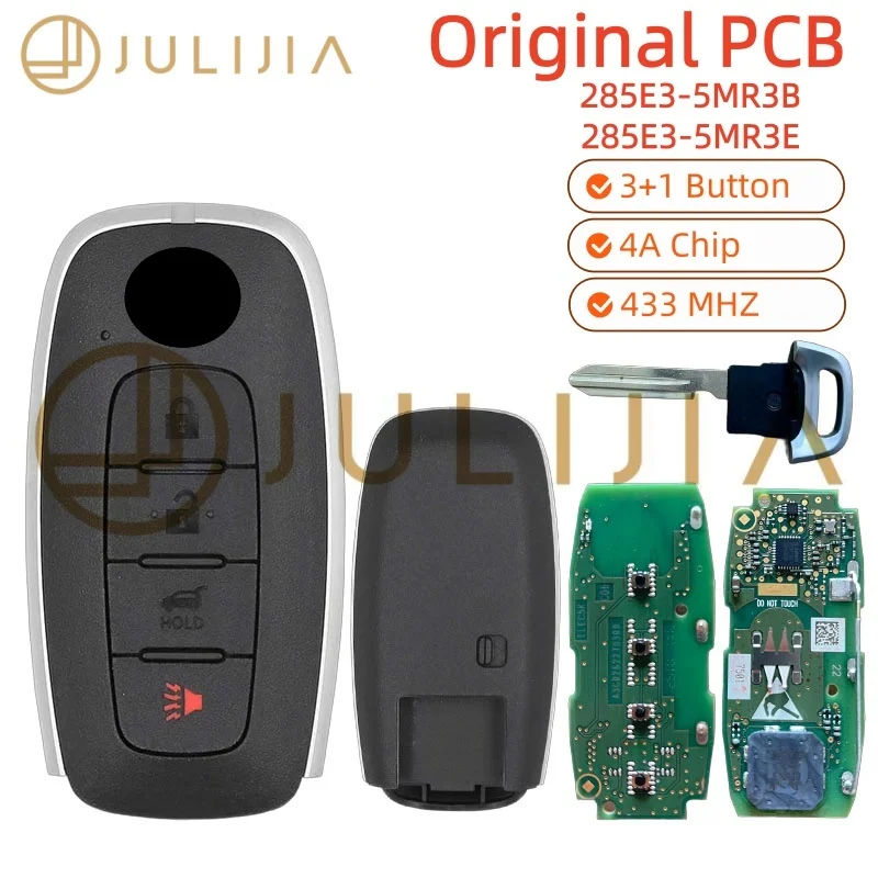 JULIJIA Original PCB For Nissan Ariya 2023 Genuine Smart Remote Key 4 Button 433MHz 4A Chip FCC ID 285E3-5MR3B  285E3-5MR3E