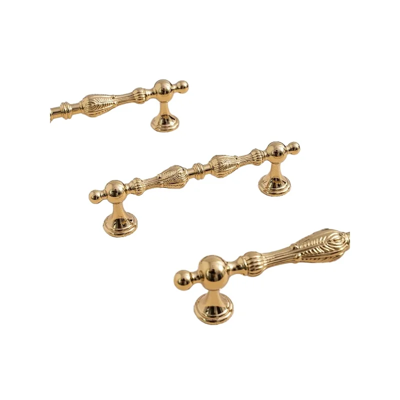 PVD Gold Solid Brass Carved Cabinet Pull 160mm Hole Spacing European Luxury Vintage Drawer Wardrobe Furniture Handle