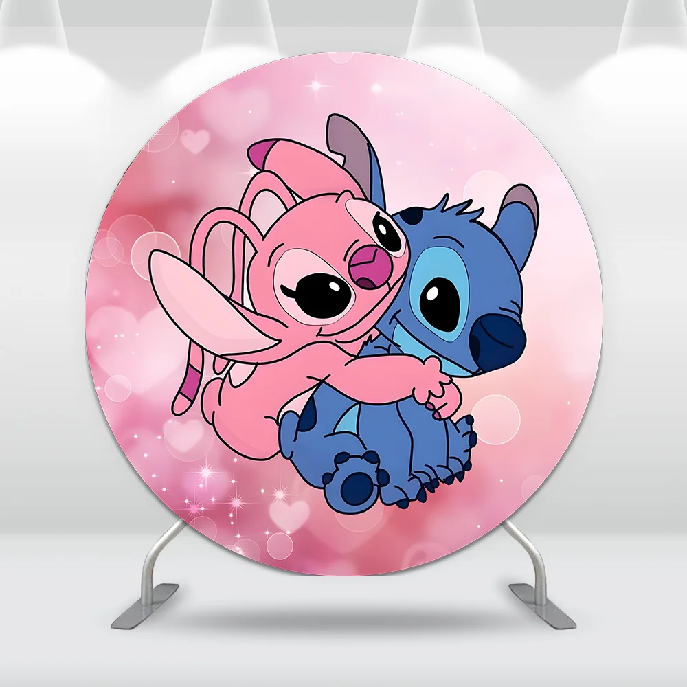 Круглый фон Лило и Ститч для детского дня рождения, фотоукрашение, фон для фотосъемки с сердцем, крышка цилиндра для детского душа, баннер