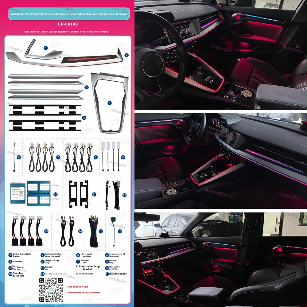 Intrerior LED Ambient lamp For Audi A3 2021 2022 2023 2024 Atmosphere Lights Kit ambient light RGB magic Symphony Ambient Light