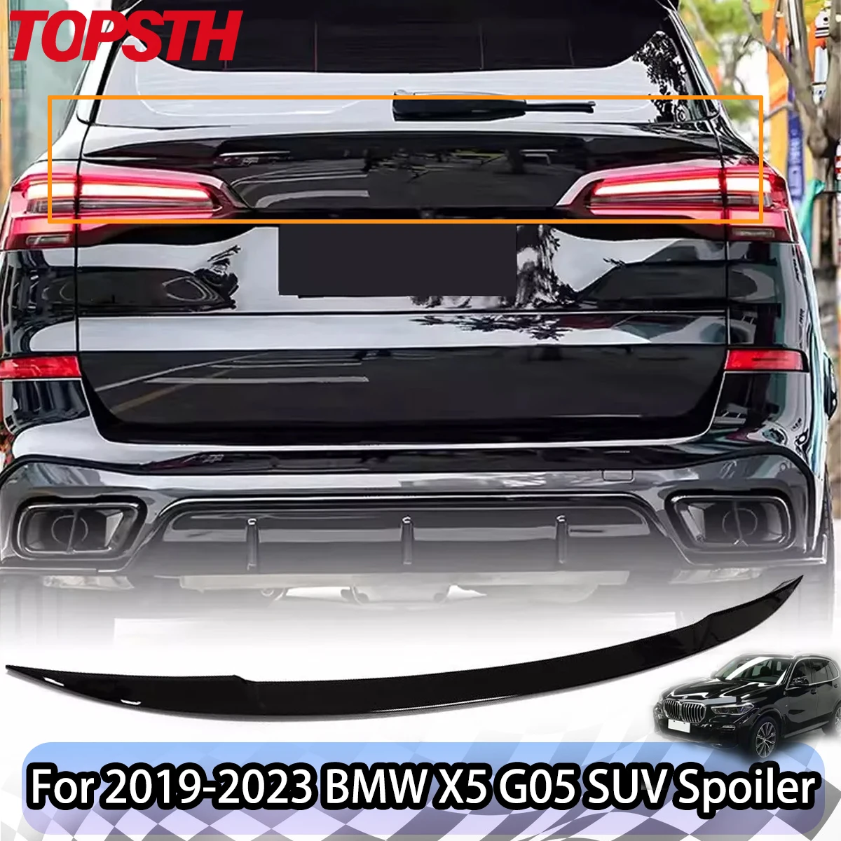 

For BMW X5 G05 Sport 2019-2023 Gloss Black Rear Trunk Middle Spoiler Wing Lip Spoiler Car Styling rAccessories