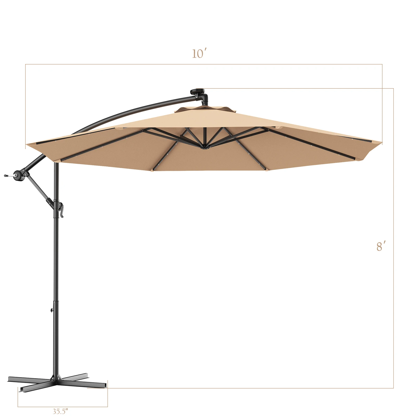 Costway 10' Hanging Solar LED Umbrella Patio Sun Shade Offset Market W/Base OP70754