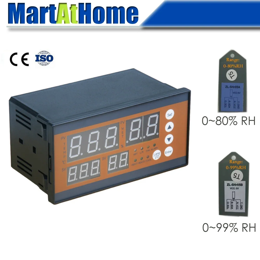 Multifunction Automatic Incubator Controller -9.9 ~ 99.9℃ 0~99% RH 100-240V AC for Incubator, Mushroom growing, Climate chamber