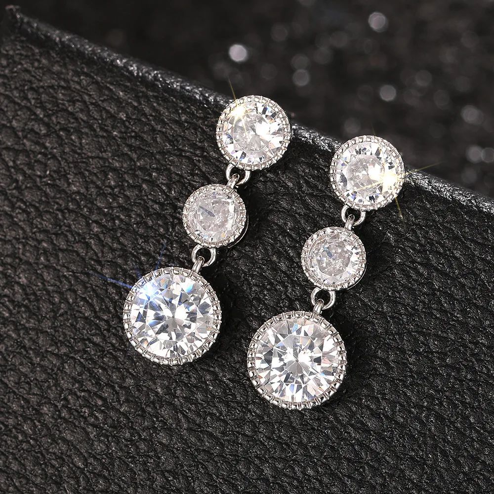 New 925 Silver Needle Jewelry Luxury Round 5A Zirconia Drop Earring Female Popular Brand of High-end Vintage Stud Earrings