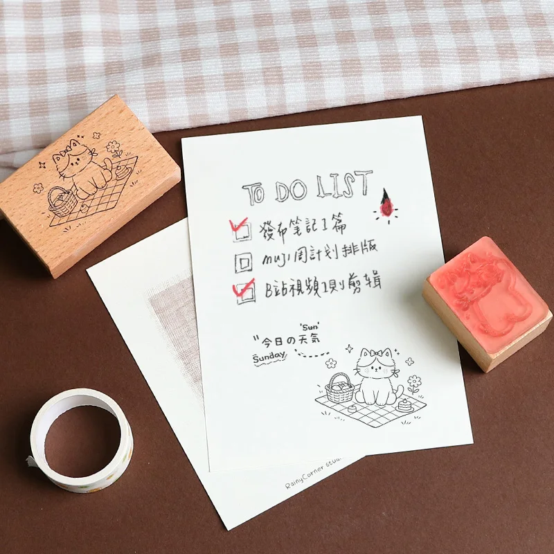 [New Arrival] Spring Outing Kittens Wooden Stamps — 