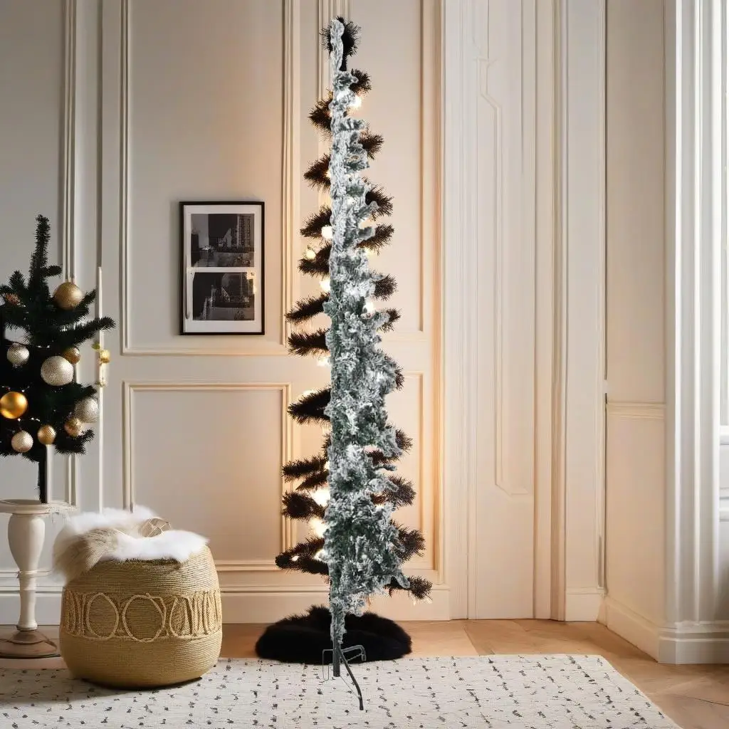 6ft Slim Flocked Snow Artificial Half Christmas Tree - Perfect Holiday Decor!