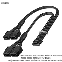 Fasgear PCI-e 5.0 Extension Cable Male to Female Sleeved 40cm 12VHPWR Cable Compatible for GPU GeForce RTX 3090Ti&4090 5090 5080