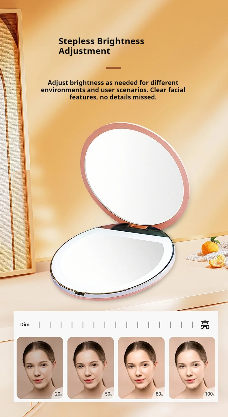Mini Pocket Double Sided Dressing Mirror Portable Flip LED Cosmetic Mirror