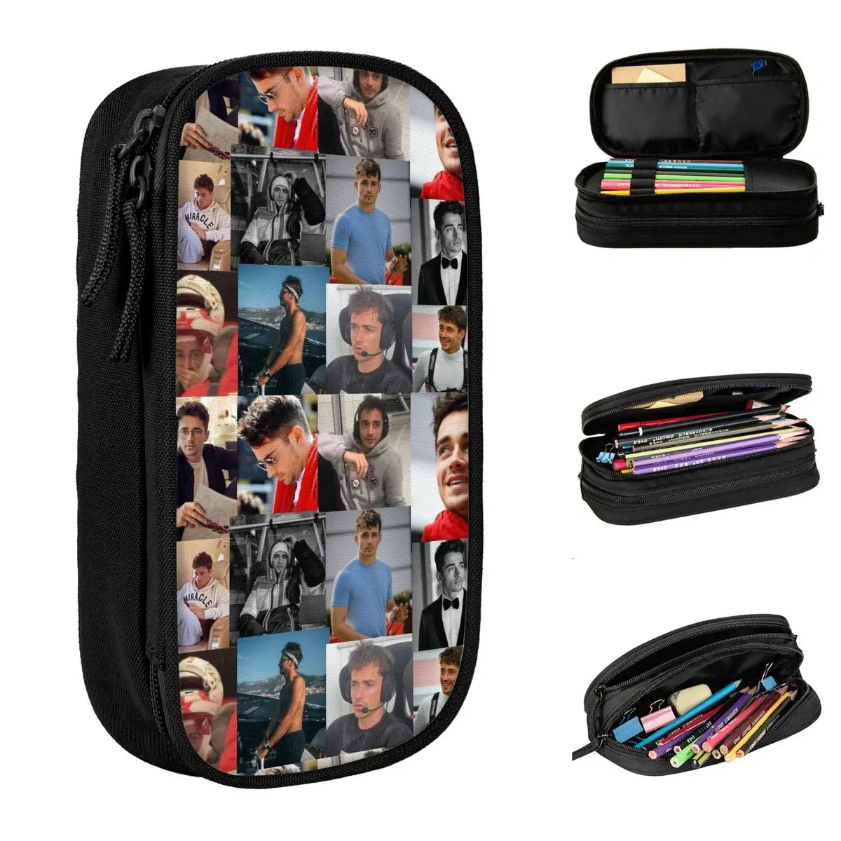 Fun Charles Leclerc Picture Collage Pencil Case Pencilcases Pen Holder for Girl Boy Big Bags Students School Cosmetic Stationery