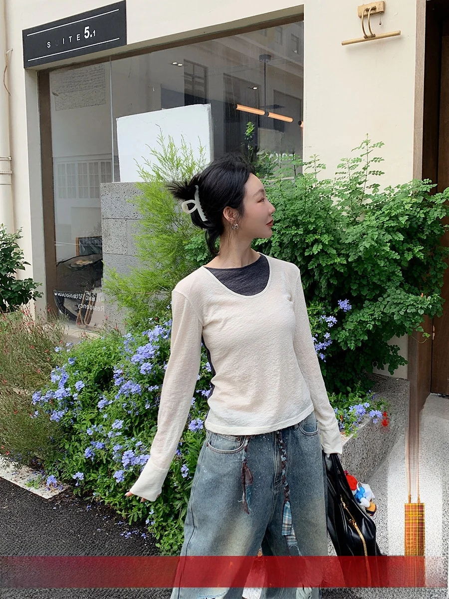 

Dearso Cute Brand: Вязаный шерстяной лонгслив с двойным воротником и круглым вырезом, стандартный крой, для повседневной носки, женский, размер S