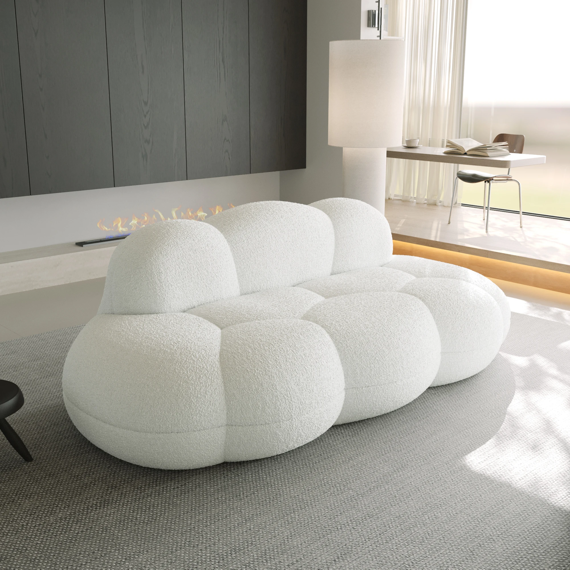 

Atunus USA Drop Shipping in Stock Vacuum Compressed Nordic Sofa Floor Lounge Couch Beige Lamb Boucle Cloud Shape Sofa Couch Set