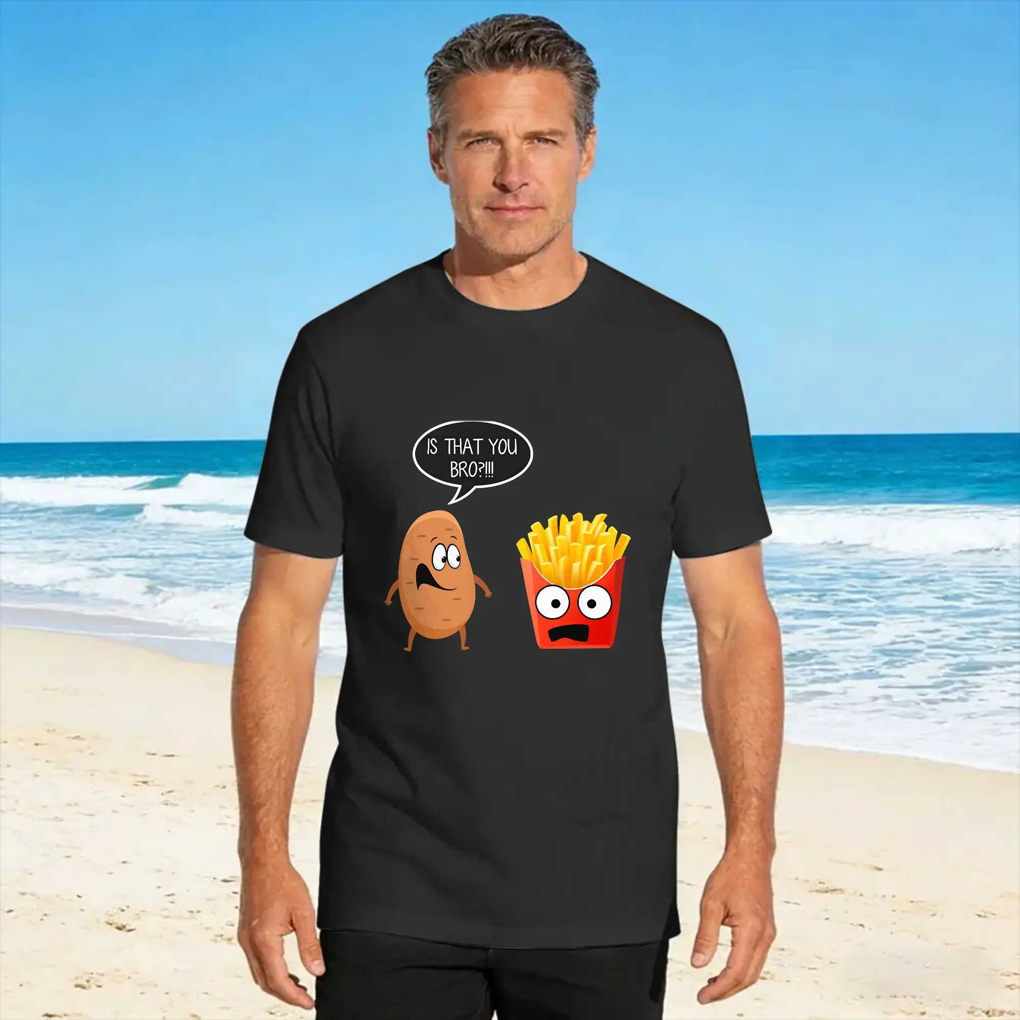 Is That You Bro Funny Potato French Fries T-Shirt Men  Y2K Funny T-Shirts Summer O-Neck Fashion Tee Shirt Oversized Clothes