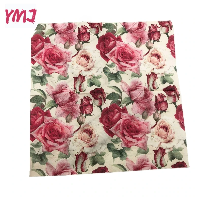 Rose colorful printed napkins hotel western restaurant cafe disposable decorative pure wood pulp hand towel 20pcs/Pac 33*33cm