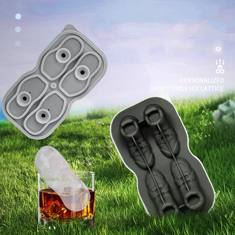 Shoe Ice-Cube Mold 4 Cavity Shoe Shape Ice-Cube Molds Reusable Fun Shape Ice-Cube Tray Easy Silicone Ice Ball Maker Durable D