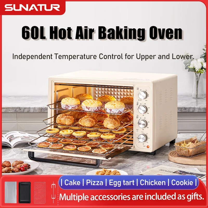 SUNATUR 2200w Hot Air Circulation Oven Small Commercial Baking Pizza Toaster Oven 60L Electric Table Oven Household Pastry Oven