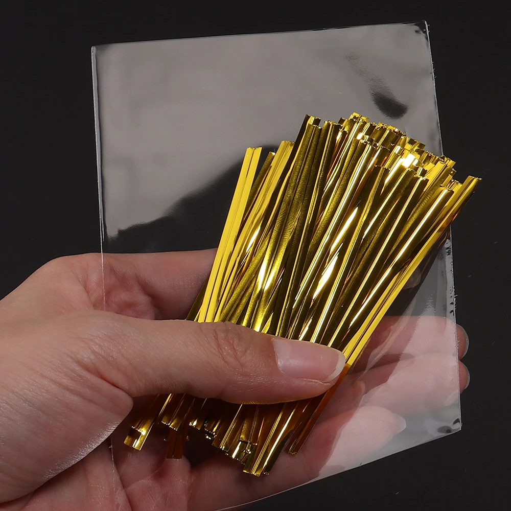 100 Stück/Lot transparente, flache Plastiktüten mit Drehverschluss für Lebensmittel, Kekse, Süßigkeiten, Verpackungsbeutel, Bäckerei-Geschenkverpackungstüten – Detail 3