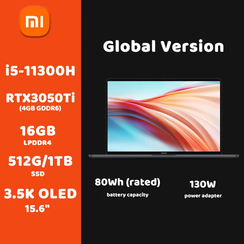 Xiaomi Mi Laptop Pro X 15 Intel Core i5-11300H RTX 3050 Ti GPU 16G RAM + 1TB/512G SSD 15.6 Cal 3.5K OLED Notebook do gier