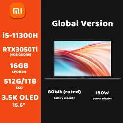 Xiaomi Mi Laptop Pro X 15 Intel Core i5-11300H RTX 3050 Ti GPU 16G RAM+1TB/512G SSD 15.6Inch 3.5K OLED Notebook Gaming Computer