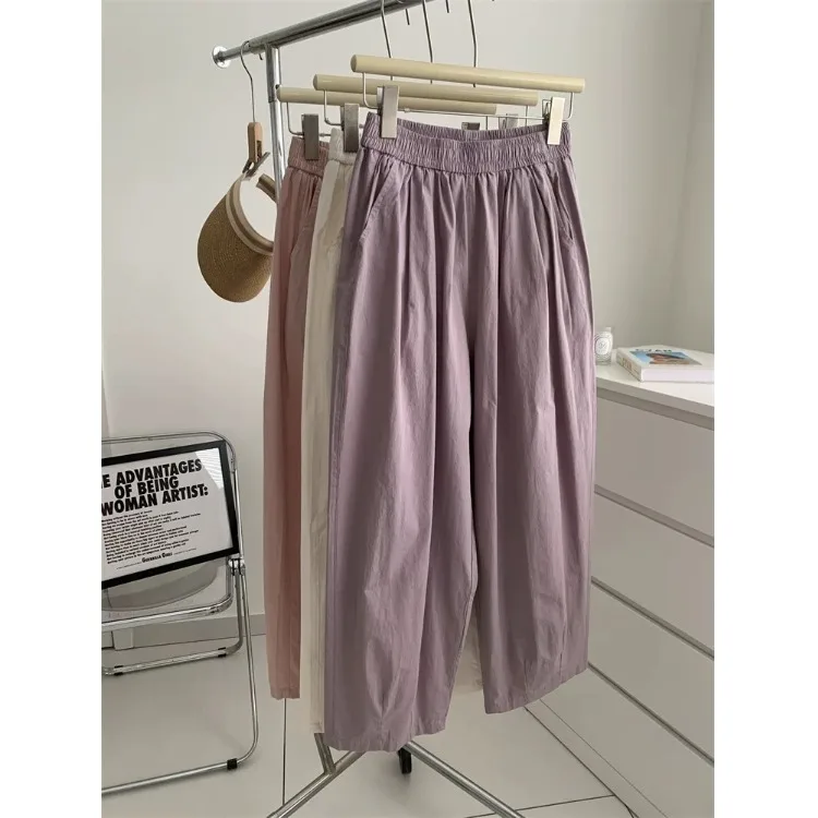일본식 루즈핏 와이드 팬츠 여성 여름 플러스 사이즈 배형 슬림 나인 포인트 할머니 스타일 트렌디 캐주얼 바지