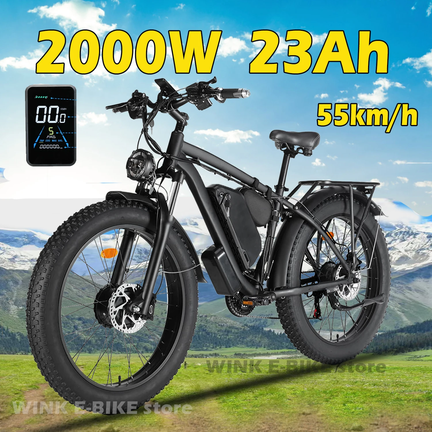 Electric Bike for Adults 2000W Dual Motor E Bike with 48V 23Ah Battery 55km/h 7 Speed Ebike 26