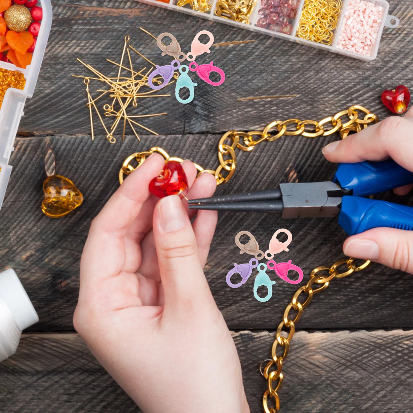50Pcs Love Heart Lobster Clasps Sturdy Jewelry Connectors for Bracelet Necklace DIY Making Craft Kits Accessories
