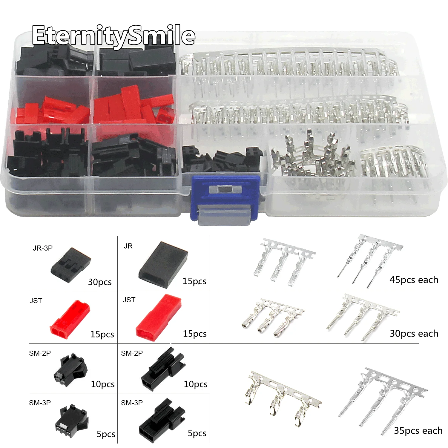 215pcs 2.50/2.54mm JST/SM/JR 2P 3P Female & Male Red Plug Housing Crimp DuPont Line Terminal Connector Kit for RC Lipo Battery