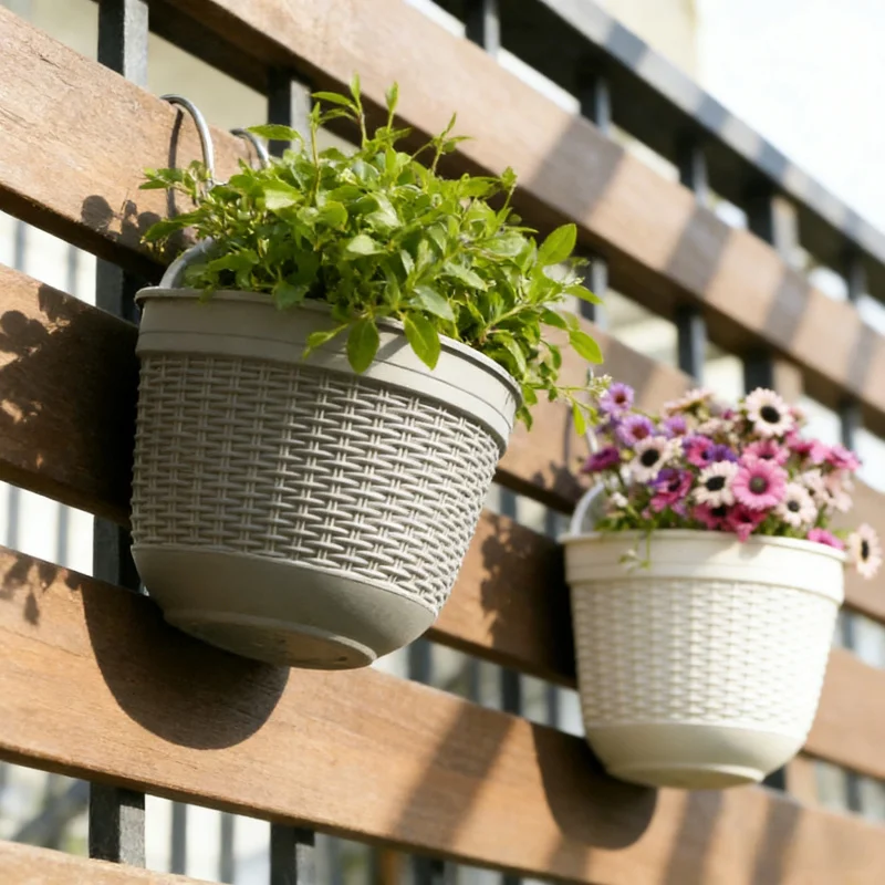 Balcony Decoration Semi-Circular Wall-Mounted Flower Pot Plastic Imitation Rattan Hanging Resin Succulent Green Radish Special F