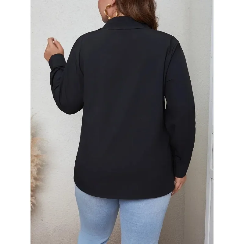 Women\'s Plus Size 1XL-5XL Tops Contrast Sequin Turn Down Fashion Collar Buttoned Top Blouses for Women