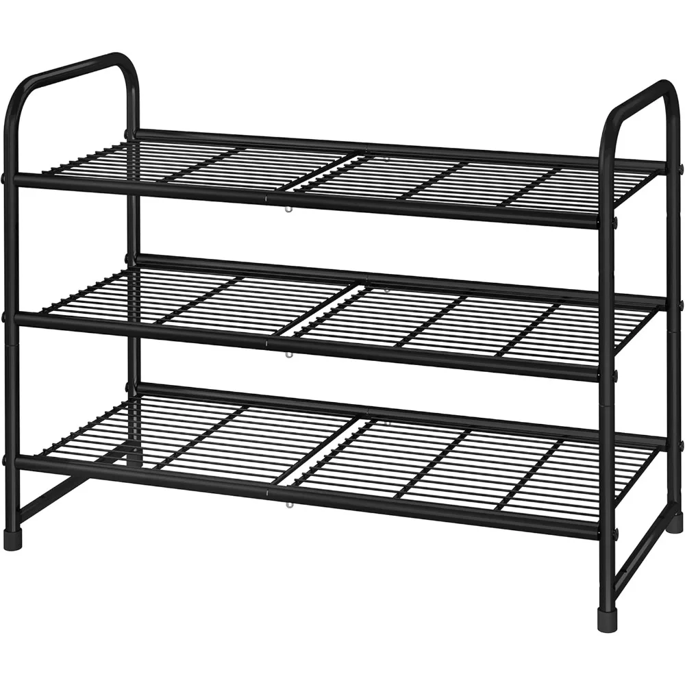 

3-Tier Stackable Shoe Rack, Expandable & Adjustable Shoe Shelf Storage Organizer, Wire Grid, Black