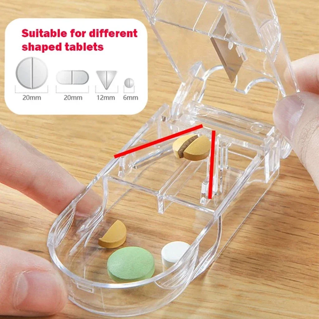 Portable Drug Box Medicine Pill Cutter Box Useful Grinder Splitter Medicine Pill Holder Tablet Cutter Splitter Divider Pill Case