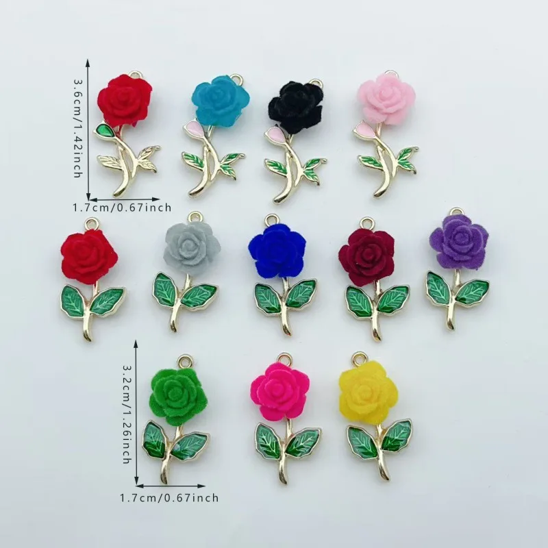 10pcs Romantic Red Rose Micro‑Paved Pendant Necklace for Women Light Luxury Versatile Elegant Charm Decor for Bags and Phones