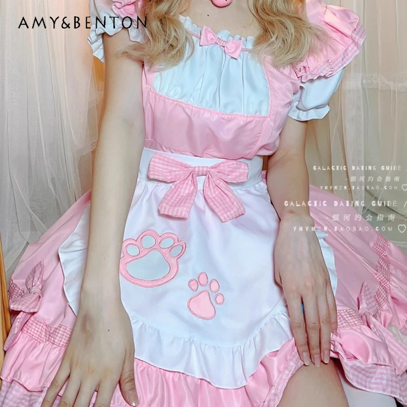 

Halloween Women's Clothing Japanese Design 2025 New Black White Striped Splicing Cute Bow Lolita Flutter Sleeve Dress Ladies