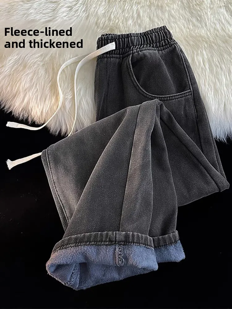 

Мужские джинсы Thiened Fce High Street, повседневные свободные прямые брюки, теплые вельветовые брюки для отдыха, модные брюки с низкой талией