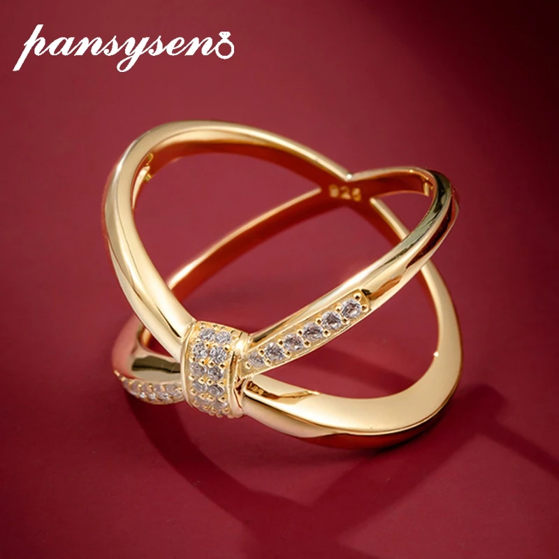 

PANSYSEN 18K White Yellow Gold Plated Luxury High Carbon Diamond Gemstone Rings for Women 925 Sterling Silver Fine Jewelry Gift